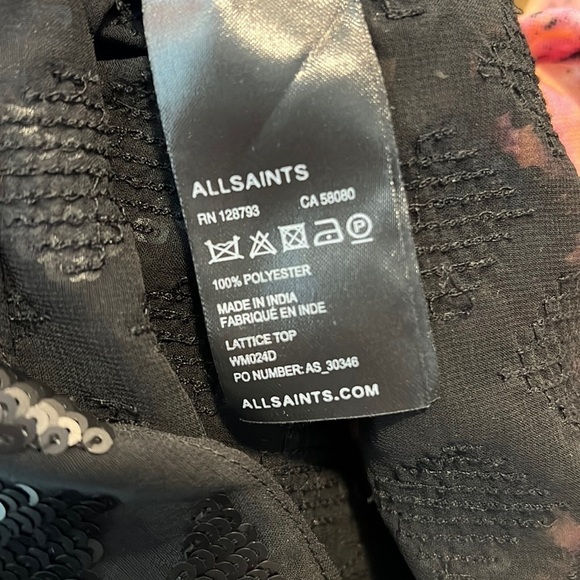 All Saints Lattice Sheer Black Sequins Top Size 4US - Picture 6 of 8